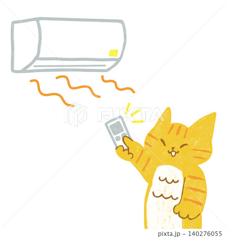 冬の寒さ対策イラスト エアコンの暖房をつける茶トラ猫 冬の寒さ対策イラスト エアコンの暖房をつける茶トラ猫 140276055