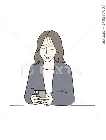 スマホを操作する女性のイラスト 140277007