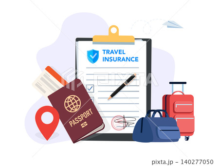 Travel Insurance Policy and Vacation Items Stock Illustration Travel Insurance Policy and Vacation Items Stock Illustration 140277050