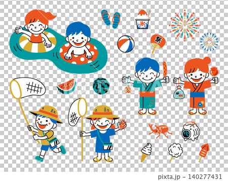 A set of cute retro-pop illustrations for children's summer vacation. A set of cute retro-pop illustrations for children's summer vacation. 140277431