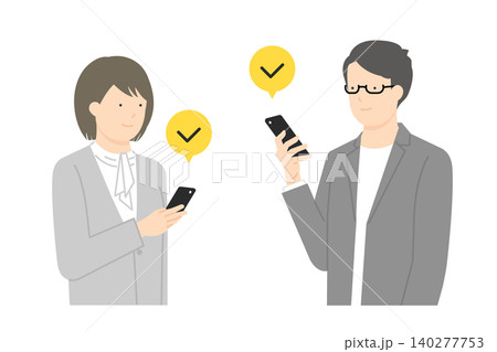 スマホを持つ・操作する男女ビジネスパーソン ベクターイラスト素材 スマホを持つ・操作する男女ビジネスパーソン ベクターイラスト素材 140277753