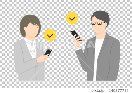 スマホを持つ・操作する男女ビジネスパーソン ベクターイラスト素材 スマホを持つ・操作する男女ビジネスパーソン ベクターイラスト素材 140277753