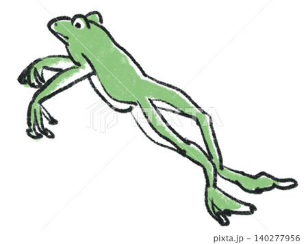 手描き風のジャンプするカエルのイラスト 手描き風のジャンプするカエルのイラスト 140277956