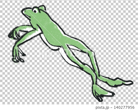 手描き風のジャンプするカエルのイラスト 手描き風のジャンプするカエルのイラスト 140277956