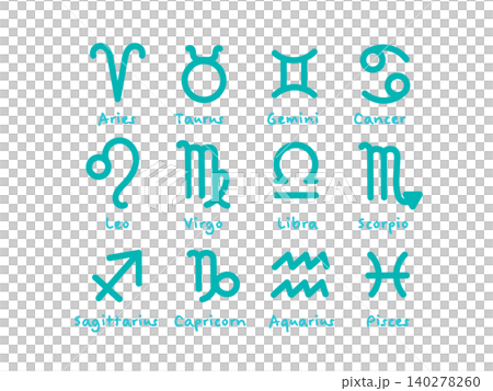 Turquoise Blue Twelve Zodiac Signs Illustration Set Turquoise Blue Twelve Zodiac Signs Illustration Set 140278260