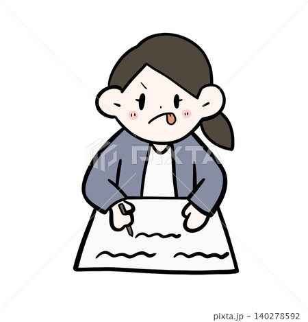 一生懸命書類を書く女性会社員のイラスト|集中・熱中・勤勉 一生懸命書類を書く女性会社員のイラスト|集中・熱中・勤勉 140278592