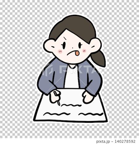 一生懸命書類を書く女性会社員のイラスト|集中・熱中・勤勉 一生懸命書類を書く女性会社員のイラスト|集中・熱中・勤勉 140278592