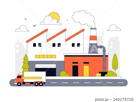 Factory Vector Illustration Featuring Industrial Manufacturing Plant, Production Facility, Logistics Transport, and Engineering Infrastructure Factory Vector Illustration Featuring Industrial Manufacturing Plant, Production Facility, Logistics Transport, and Engineering Infrastructure 140278726