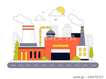 Factory Vector Illustration Featuring Industrial Manufacturing Plant, Production Facility, Logistics Transport, and Engineering Infrastructure Factory Vector Illustration Featuring Industrial Manufacturing Plant, Production Facility, Logistics Transport, and Engineering Infrastructure 140278727