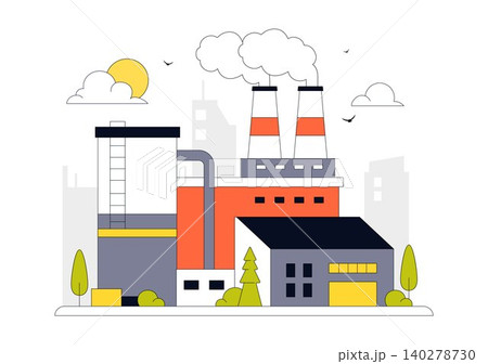Factory Vector Illustration Featuring Industrial Manufacturing Plant, Production Facility, Logistics Transport, and Engineering Infrastructure Factory Vector Illustration Featuring Industrial Manufacturing Plant, Production Facility, Logistics Transport, and Engineering Infrastructure 140278730