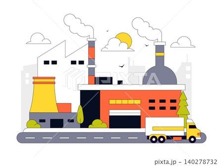 Factory Vector Illustration Featuring Industrial Manufacturing Plant, Production Facility, Logistics Transport, and Engineering Infrastructure Factory Vector Illustration Featuring Industrial Manufacturing Plant, Production Facility, Logistics Transport, and Engineering Infrastructure 140278732