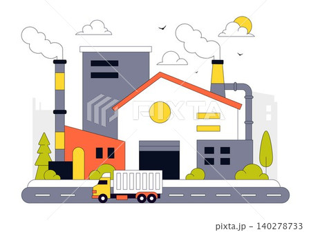 Factory Vector Illustration Featuring Industrial Manufacturing Plant, Production Facility, Logistics Transport, and Engineering Infrastructure 140278733