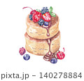 スフレパンケーキの手描き水彩イラスト スフレパンケーキの手描き水彩イラスト 140278884