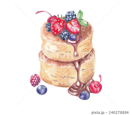 スフレパンケーキの手描き水彩イラスト 140278884