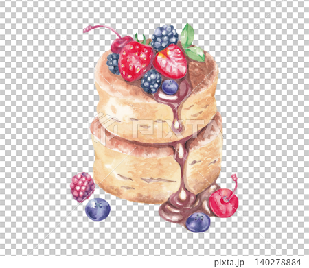スフレパンケーキの手描き水彩イラスト 140278884