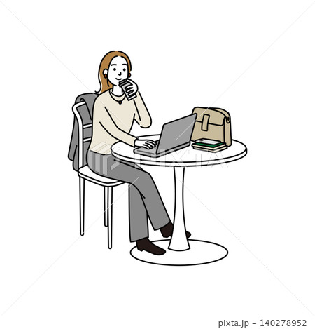 カフェでパソコンを操作する若い女性 カフェでパソコンを操作する若い女性 140278952