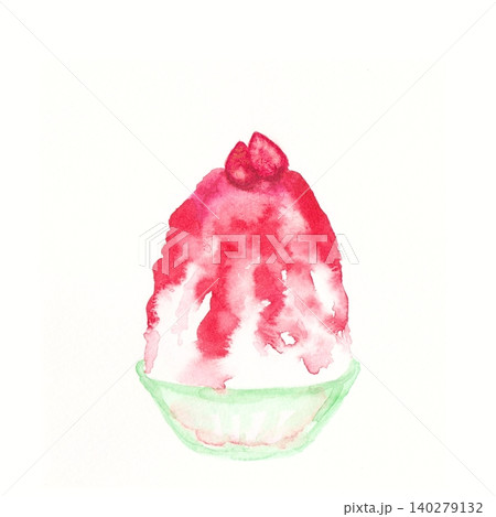イチゴかき氷の手描き水彩イラスト 140279132