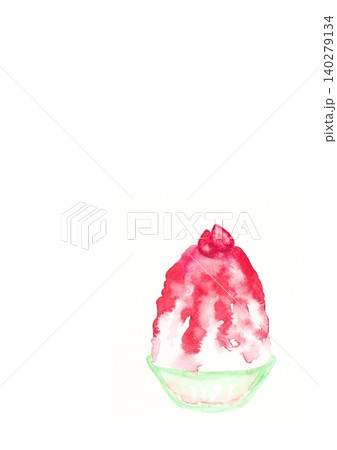 いちごかき氷の水彩イラスト 左コピースペース縦 いちごかき氷の水彩イラスト 左コピースペース縦 140279134
