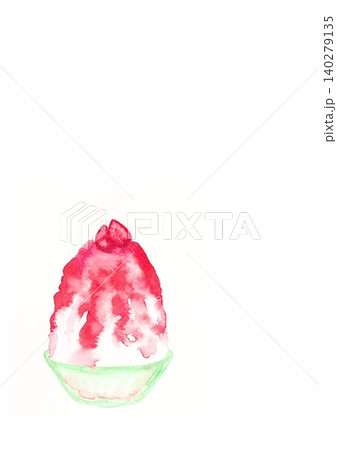 いちごかき氷の手描き水彩イラスト 右コピースペース縦 いちごかき氷の手描き水彩イラスト 右コピースペース縦 140279135