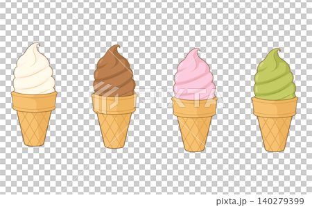 A set of four simple and cute illustrations of soft serve ice cream. A set of four simple and cute illustrations of soft serve ice cream. 140279399