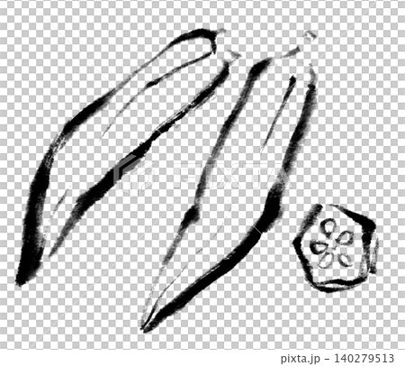 墨絵 水墨画 オクラのイラスト 墨絵 水墨画 オクラのイラスト 140279513