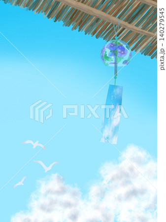 軒先で揺れる風鈴と夏空のイラスト　 140279545