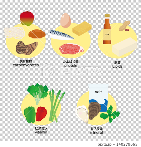 Illustration set of the 5 major nutrients Illustration set of the 5 major nutrients 140279665
