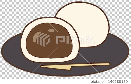2個のチョコ餅の正面イラスト、1個はカット（線なし） 140280120