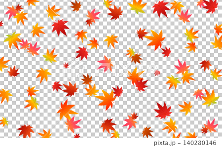 Transparent background with a pattern of falling autumn leaves (horizontal view) 140280146