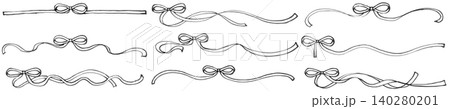 じんわりしたマーカーで描いた幅の狭いリボンラインセットモノクロ1 140280201
