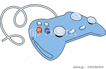 Blue retro video game controller with a wire vector illustration. Gaming entertainment, esports competition, retro console, digital leisure, hobby activity, virtual reality. Vintage gamepad Blue retro video game controller with a wire vector illustration. Gaming entertainment, esports competition, retro console, digital leisure, hobby activity, virtual reality. Vintage gamepad 140280444