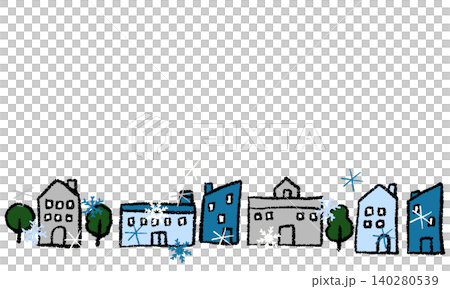 雪の結晶と街並みの手描き風冬イラスト 雪の結晶と街並みの手描き風冬イラスト 140280539