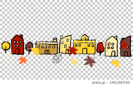 Autumn illustration featuring autumn leaves and a cityscape, hand-drawn style. Autumn illustration featuring autumn leaves and a cityscape, hand-drawn style. 140280540