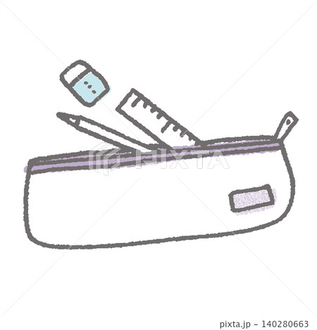 ペンケースから飛び出す文房具のカラーイラスト 140280663