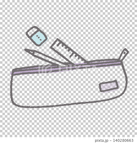 ペンケースから飛び出す文房具のカラーイラスト 140280663