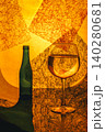 Still life with a bottle and glass goblets filled with liquid 140280681