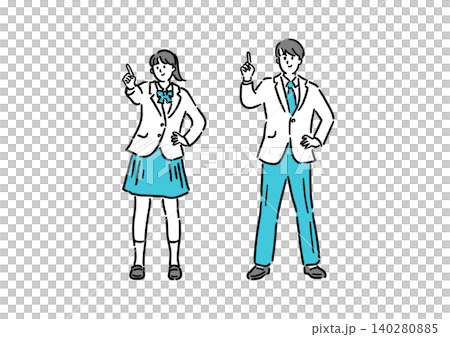 高中男生女生擺出指向性姿勢 高中男生女生擺出指向性姿勢 140280885