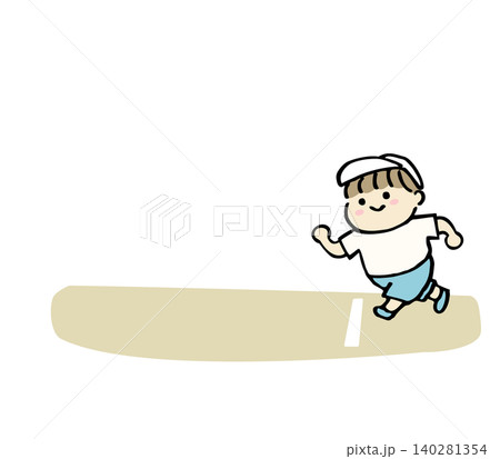 運動会で走る男の子のイラスト　かけっこ 140281354
