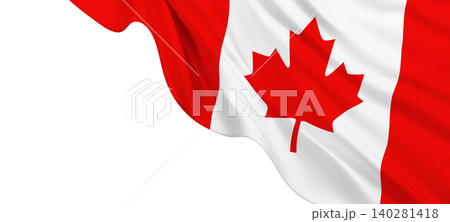 Canadian flag with silk fabric weave texture flowing isolated on white background with copy space design for canada day banner 3D render 140281418