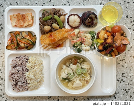 A vibrant spread of Korean food on the table, featuring various banchan (side dishes) like kimchi, pickled vegetables, and seasoned greens. Perfect for food photography, showcasing traditional Korean. A vibrant spread of Korean food on the table, featuring various banchan (side dishes) like kimchi, pickled vegetables, and seasoned greens. Perfect for food photography, showcasing traditional Korean. 140281821