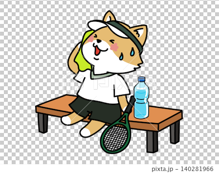 テニス休憩 水分補給と汗を拭くいぬさん テニス休憩 水分補給と汗を拭くいぬさん 140281966