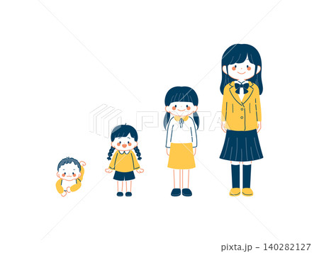 女の子の成長過程イラストセット(赤ちゃん~高校生) 女の子の成長過程イラストセット(赤ちゃん~高校生) 140282127