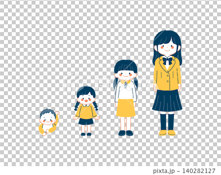 女の子の成長過程イラストセット(赤ちゃん~高校生) 女の子の成長過程イラストセット(赤ちゃん~高校生) 140282127