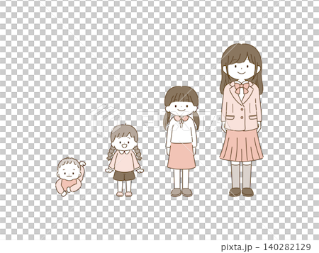 女の子の成長過程イラストセット(赤ちゃん~高校生) 女の子の成長過程イラストセット(赤ちゃん~高校生) 140282129