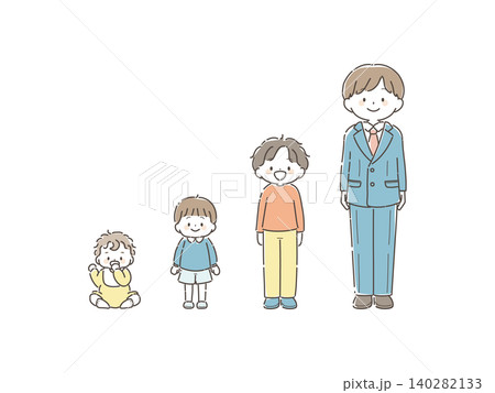 男の子の成長過程イラストセット(赤ちゃん~高校生) 男の子の成長過程イラストセット(赤ちゃん~高校生) 140282133