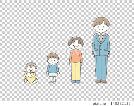 男の子の成長過程イラストセット(赤ちゃん~高校生) 男の子の成長過程イラストセット(赤ちゃん~高校生) 140282133