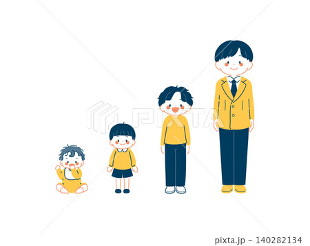 男の子の成長過程イラストセット(赤ちゃん~高校生) 男の子の成長過程イラストセット(赤ちゃん~高校生) 140282134
