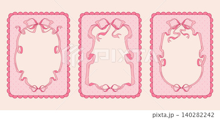Whimsical pink ribbon frames with coquette bow 140282242