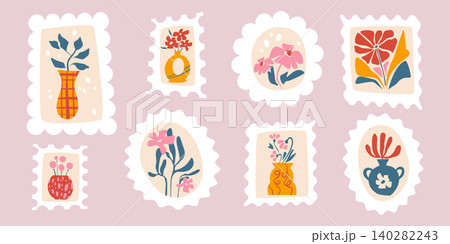 Cute floral stamp design, abstract flower motif Cute floral stamp design, abstract flower motif 140282243