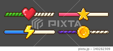 Pixel art game energy bars set with icons Pixel art game energy bars set with icons 140282309